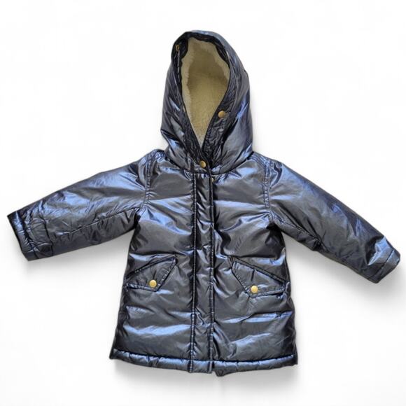 Crewcuts Metallic Puffer Jacket with PrimaLoft® Size 3T Blue Sherpa Lined - Picture 2 of 6